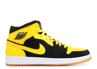 black and yellow jordan aj 1 mid