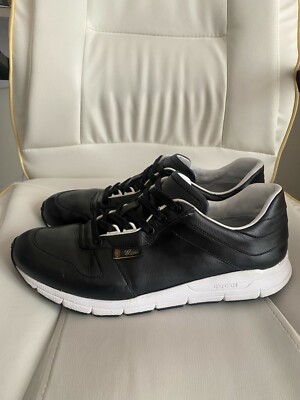 Gucci Reflex Mens Black Leather Sneakers Trainers Shoes White 336615