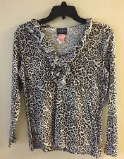 CHAPS LEOPARD V-NECKLINE TOP WITH RUFFLES SIZE M
