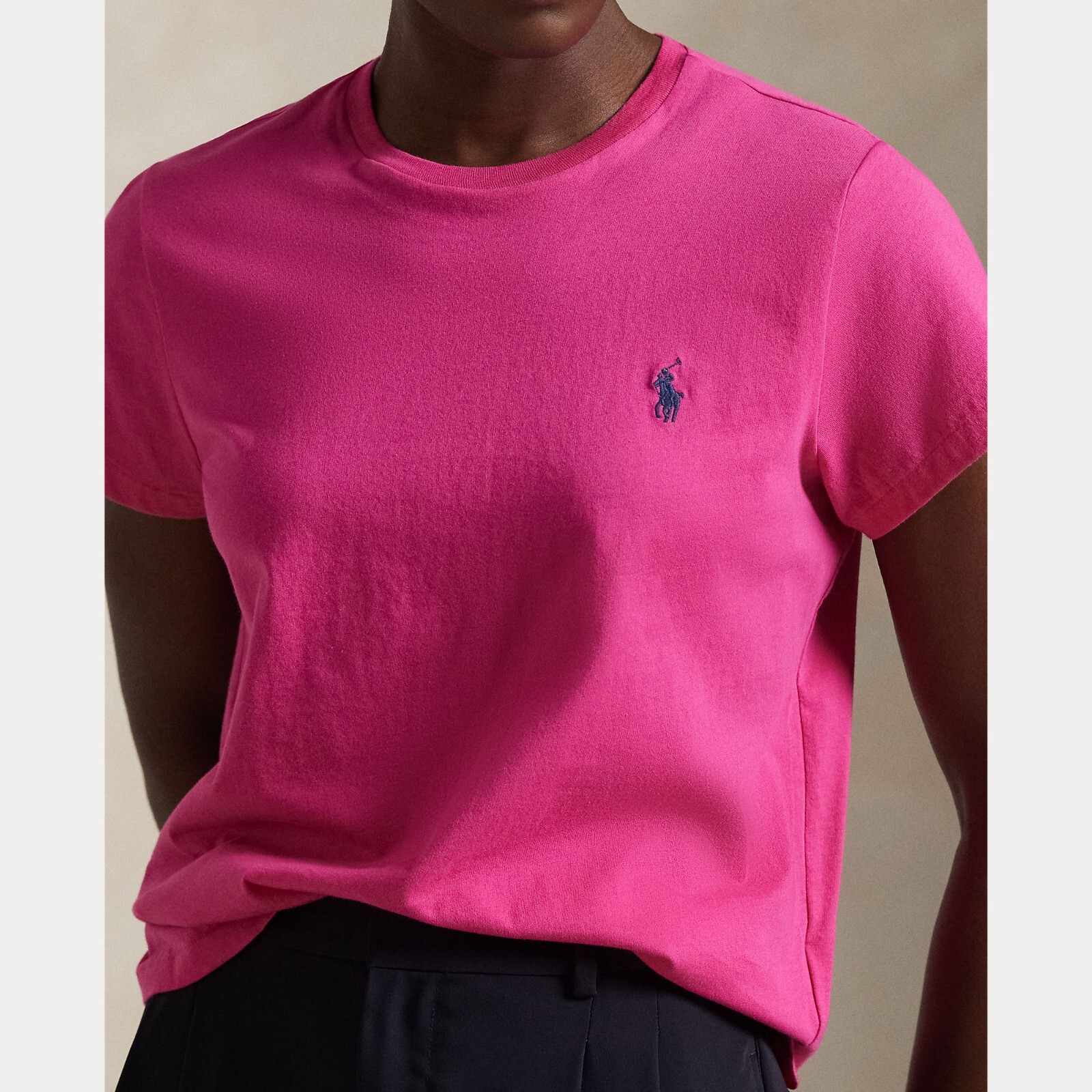 PONY Ralph Lauren Donna TG XS T Shirt Maglietta girocollo in jersey di cotone Rosa