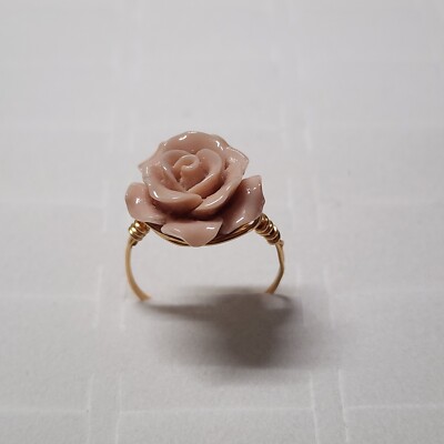 Rose Wire Wrapped Stone Ring Rustic Handcrafted Jewelry (Choose Size)