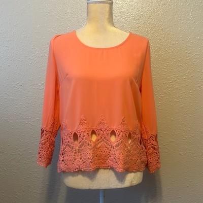 NWT Blu Pepper Orange Lace Bottom Blouse Size M