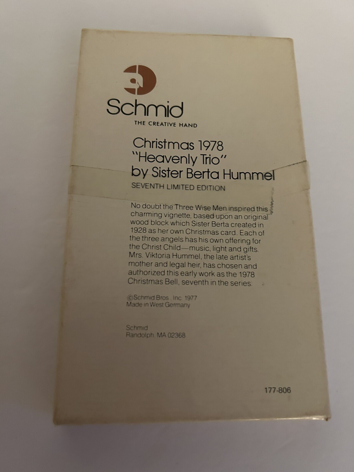 Schmid Heavenly Trio Bell Christmas 1978 by Sister Berta Hummel in Box Vintage