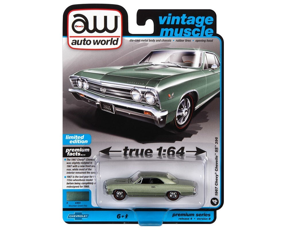 AUTOWORLD 1967 CHEVY CHEVELLE SS 396 1/64 MOUNTAIN GREEN POLY