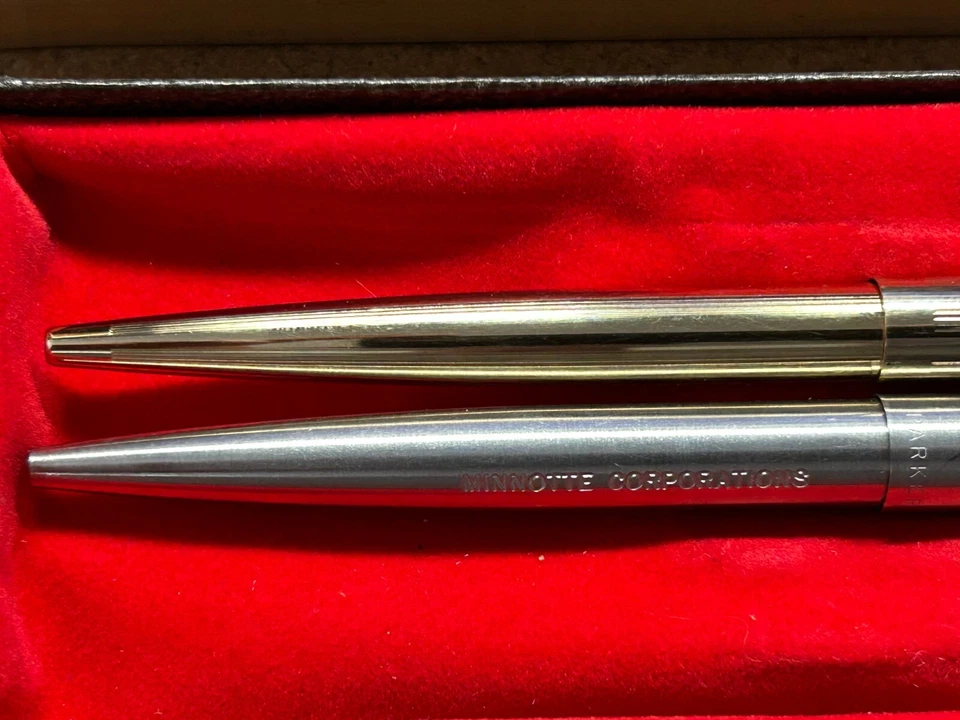 Лот 2 винтажный PARKER шариковая ручка чернила работает матовый серебро золото JOTTER ARROW - Изображение 3 из 4
