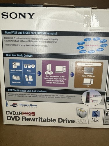 Sony DRX-820U DVD+RW Rewritable Drive DVD+R Dual Layer 8.5GB- Pre-owned in Box - Picture 23 of 24
