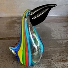 Art Glass Bird Figurine Murano Style Multicolor Striped w. Black Beak 6.75"