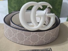 Gucci All White Beige Monogram Belt White GG Buckle Size 32/34 95cm