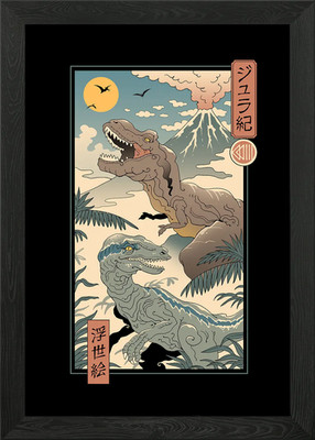 Jurassic Ukiyo e 2 gerahmtes Wandbild Poster Leinwanddruck Bild