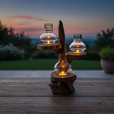 Holz Kerzenständer Baum Teak Massivholz Windlicht 2 3 5 Lichter Thailand Deko