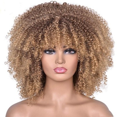 Kurze lockige Afro Perücke für Frauen blond ombre versautes Haar natürlicher Stil 14 Zoll