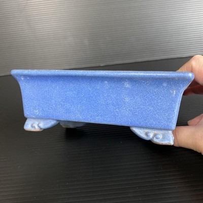 Chinese Bonsai pot Sky blue glazed Rectangular shape Small size W15.9cm GIKO