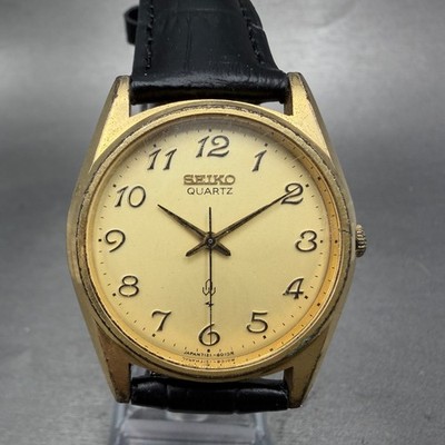 Seiko Watch Men 36mm Champagne Dial Gold Tone Round 7121-8000 New Battery GH3