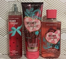 Bath  Body Works Velvet Sugar Fine Fragrance Mist, Body Wash  Body Cream-3 Pc.