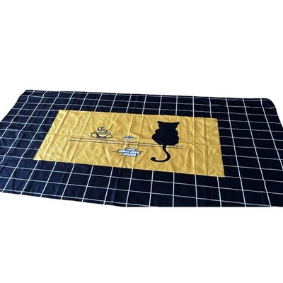BALCONY & FALCON Black Cat Dinner Time Heavy Fabric Tablecloth 118'' x 55'' Yellow