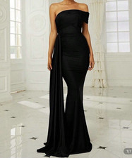 Misscord Black Asymmetrical One Shoulder Evening Pageant Bridal Gown