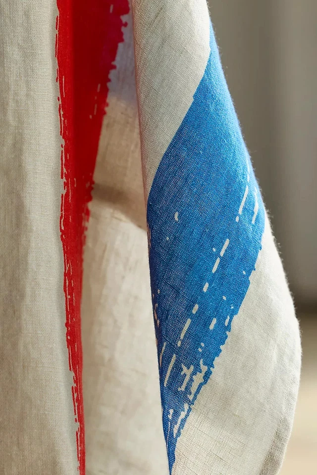 Anthropologie Americana Linen Tablecloth Gray Red Blue American Flag 55x 98" NEW - Image 2 of 4