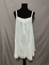 Vintage Adonna Cotton Nightgown Lt Blue Swiss Dot  Eyelet Cottage Core Sz XL