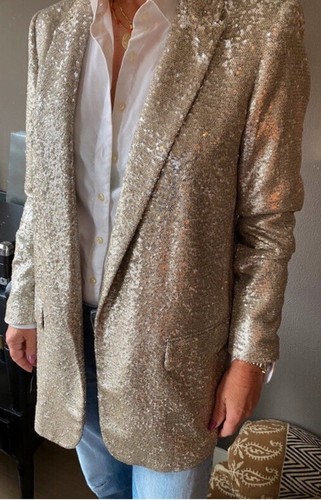 BNWT Massimo Dutti Zara Trinny Sequin Gold Metallic Blazer Jacket S UK 8-10 - Picture 3 of 12