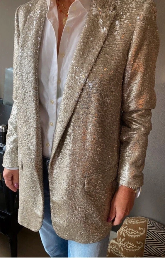 BNWT Massimo Dutti Zara Trinny Sequin Gold  Metallic Blazer Jacket S UK 8-10 - Image 4 of 4