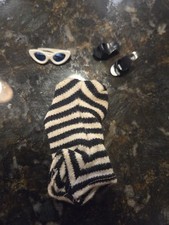 Vintage Barbie Original Zebra Swimsuit Bathing Suit Sunglasses Black Shoes READ