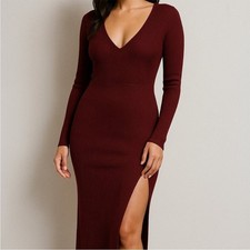 NWT Charles Henry Wine Long Sleeve Rib Sweater Dress Women Size Medium