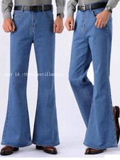 Mens Bell Bottom Jeans Flared Denim Pants Retro 60S 70S Loose Casual Trousers