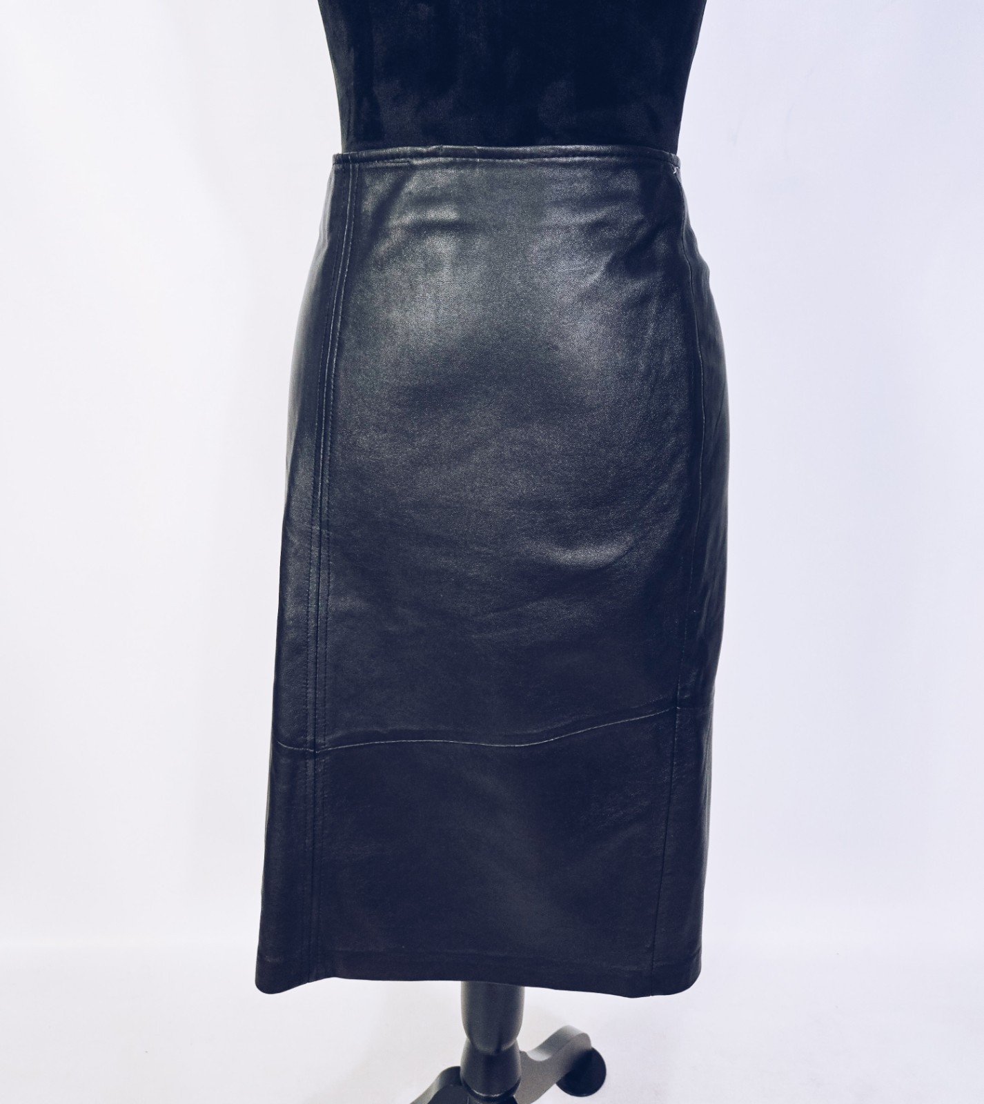 J. Khaki High Waist Black Leather Skirt Size 12 Knee Length