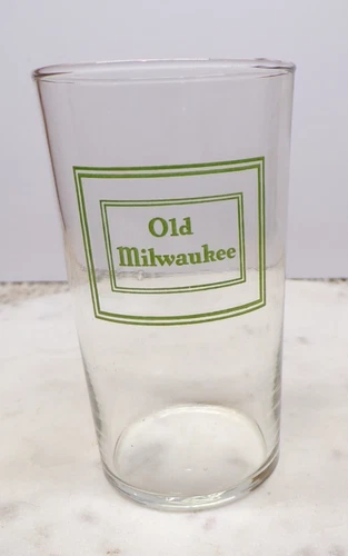 RARE Old Milwaukee In Green Rectangle Squares & Lettering Beer Glass Libbey-A