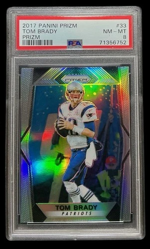 2017 panini prizm #33 tom brady; centered silver SP prizms holo PSA 8