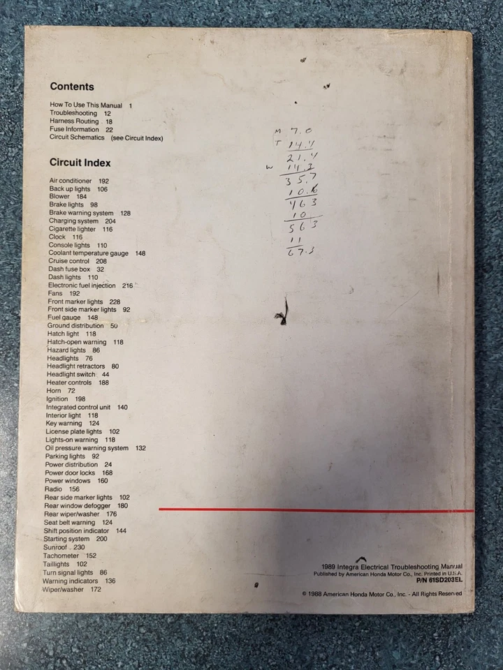 Acura Integra 1989 solución de problemas eléctricos manual de fábrica OEM Foto 2 de 4