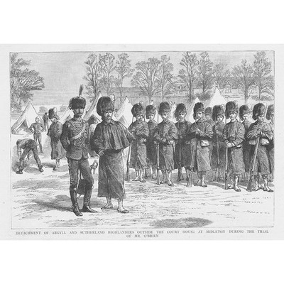IRLAND Highlanders at William O'Brien Trial in Midleton - Antique Print 1887