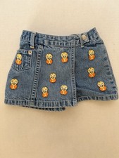VTG 90 s Tweety Bird Denim Skort Warner Bro s Girls 4/5 T