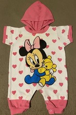 Vtg Disney Romper One Piece Baby 6-9M Outfit Bodysuit Minnie Mouse 90s Girl Aop