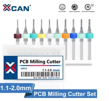 XCAN PCB Milling Cutter Set 1.1–2.0mm Carbide End Mill 10pcs Router Bits