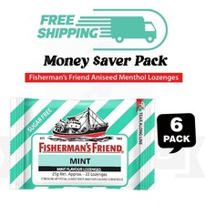 Fisherman's Friend Mint Sugar Free 25g - Refreshing Menthol Lozenges Pack of 6