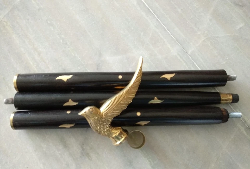 Bastón de madera negro con mango de diseñador de águila de latón vintage bastón para caminar Foto 3 de 3