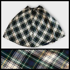 Vintage 50s Wool Blend Plaid A-line Skirt Blue Green White Pockets XXS 00 Preppy