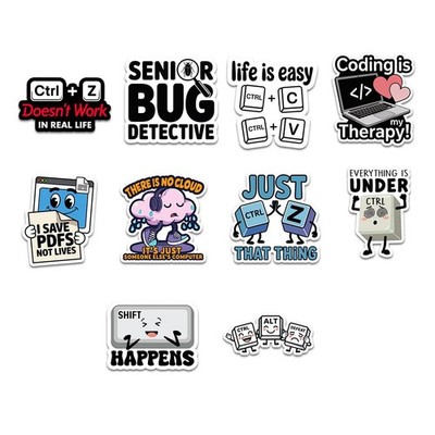 (10 Pcs) Funny Computer Coder Hacker Stickers Pack, Vinyl Programming Sticker Gi
