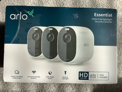 Arlo Essential 3 Wireless Spotlight Security Cameras 1080P 3 pack VMC2330-100NAS