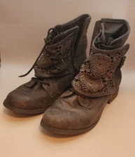 Not Rated - Brown, Faux Leather and Crochet Ankle Booties Size 9 - See Pics