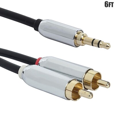 6FT 3.5mm Male to 2 RCA Male Stereo Audio AUX Y Splitter Cable Gold MP3 Phone TV