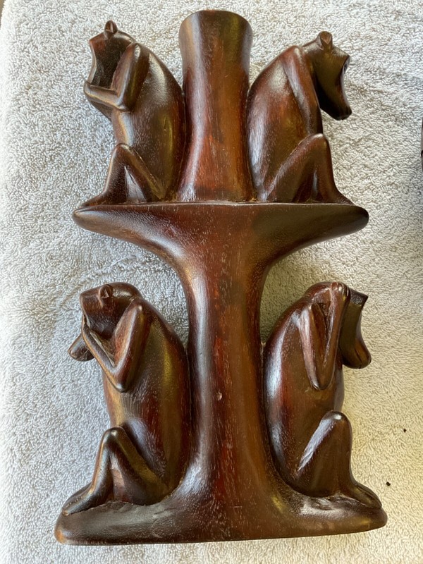 Jonathan Kioko 4 Monkey Hear no evil, Speak, say no evil hand carved. Lamp