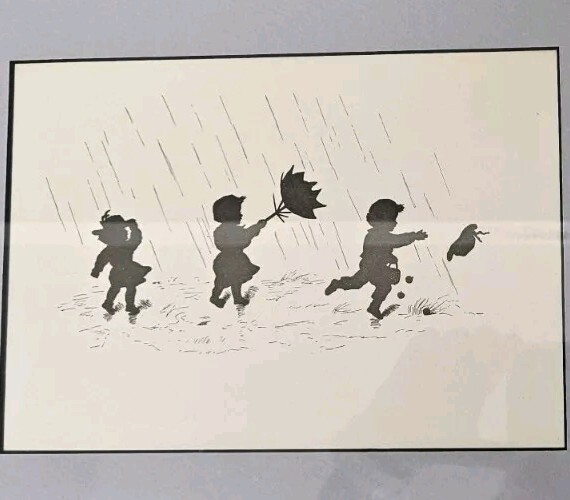 Helen Hinds Silhouettes Children Poems Scenes Set Of 3 Framed 12x9 1876 Nursery 