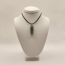 Quartz Healing Stone with black cord necklace Opaque Green