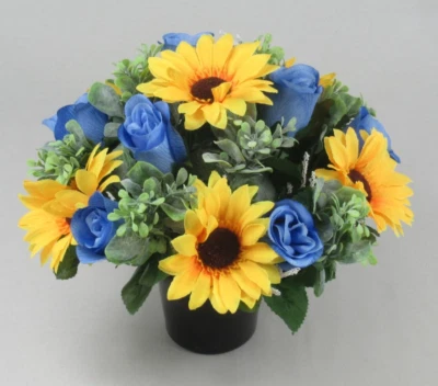 Artificial silk flowers memorial Crem Pot - Grave arrangement FREE P&P HandMade