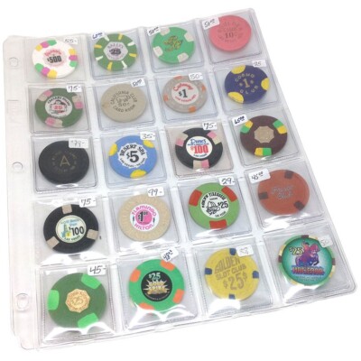 New (2) 20-Pocket Cowen Binder Pages For Collector Casino Chips *