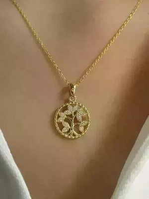 1Ct Real Moissanite Tree Of Life Charm Pendant Necklaces 14K Yellow Gold Plated