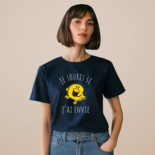 T-shirt femme manches courtes Je souris si j'ai envie couleur bleu marine