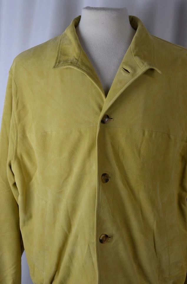 Peter Millar Men's Leather Bomber Jacket Size Large Button Up Mustard Soft Cool - Image 4 of 4